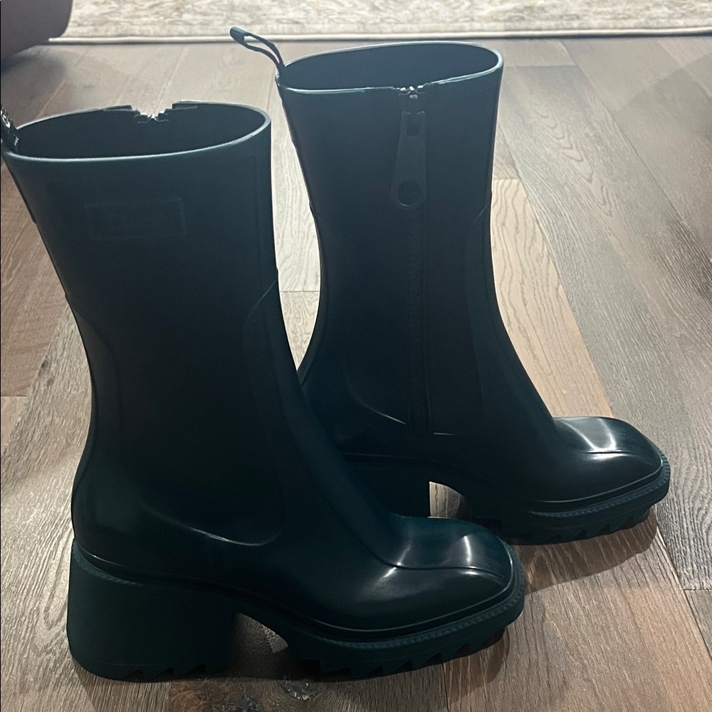 Chloe Dark Green Chunky Heel Rain Boots